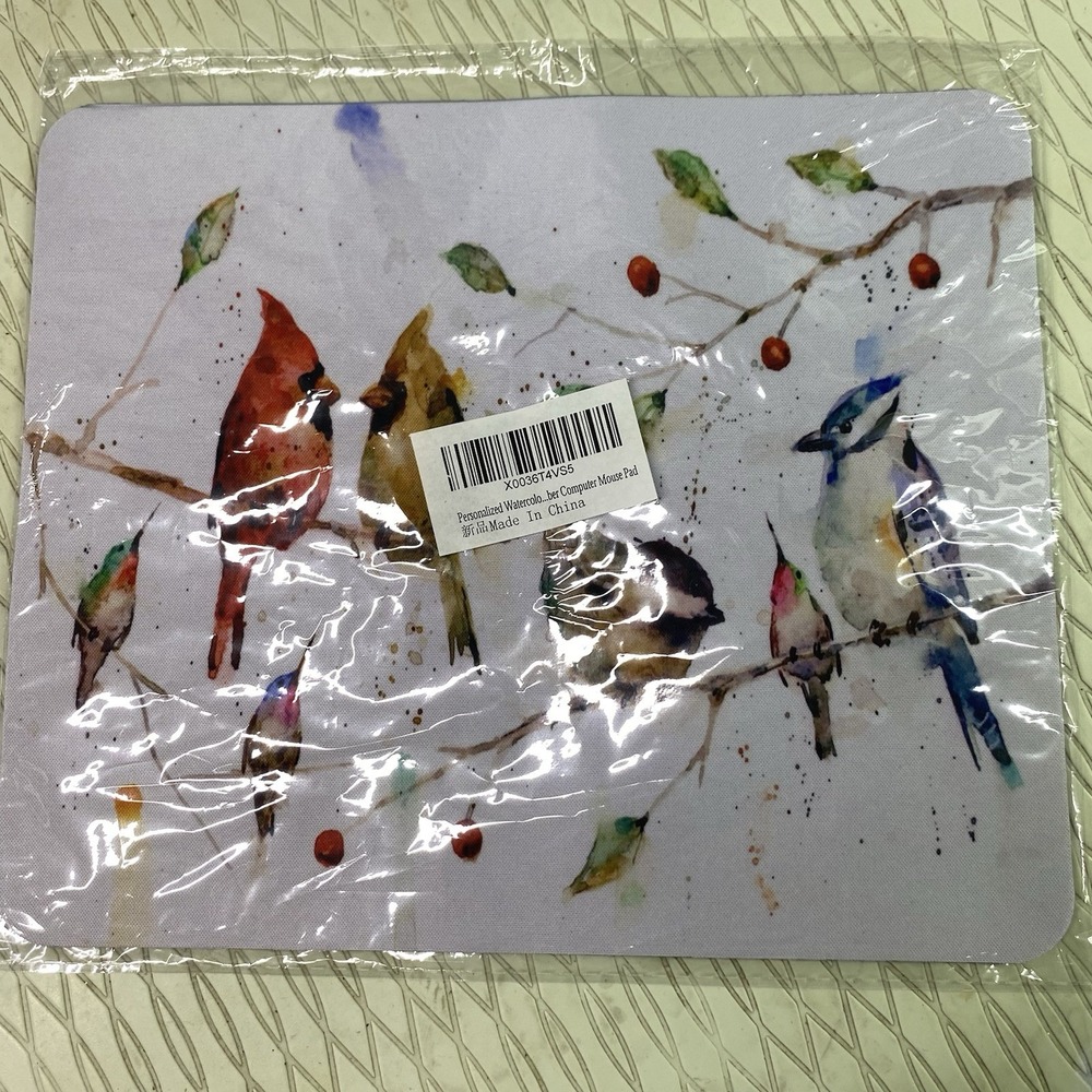 CARDINAL‎ BIRDS ON TREE BRANCHES WATERCOLOR FALL SEASON MOUSE PAD 9x8